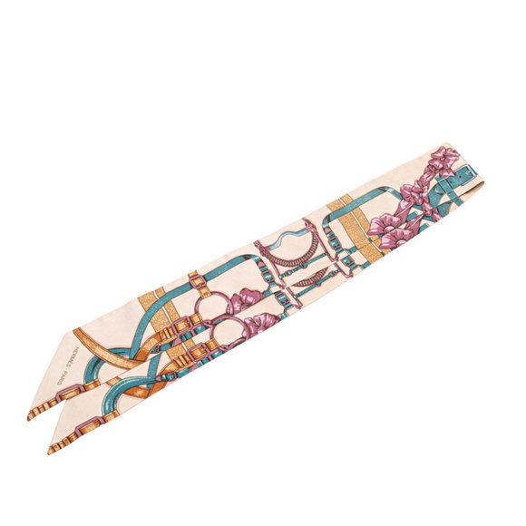 Hermès Twilly GRAND MANAGE Scarf, Beige Multicolor Silk, Women's, HERMES - Picture 1 of 5